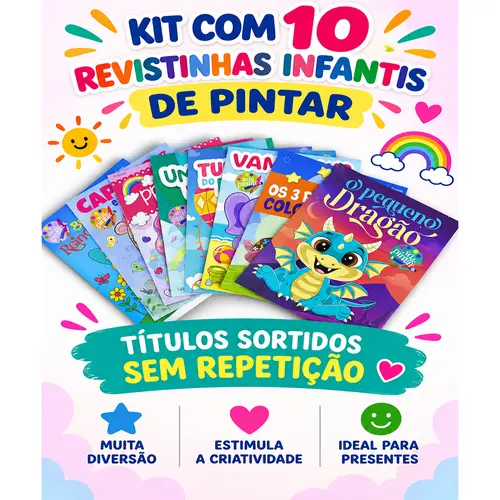 Kit 10 Revistinhas Infantis de Pintar Sortidas