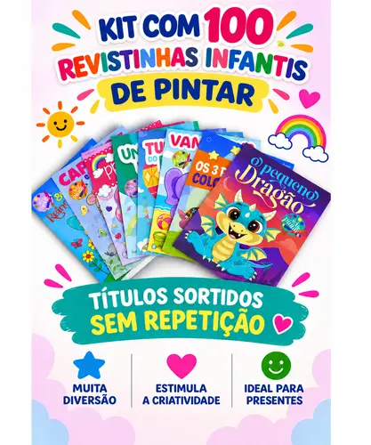 Kit 100 Revistinhas Infantis de Pintar Sortidas