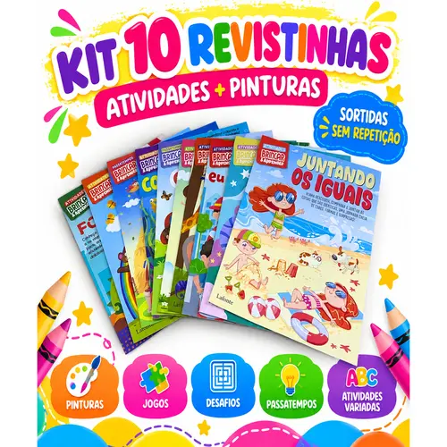 Kit 10 Revistinhas Infantis de Atividades e Pintura – Sortidas