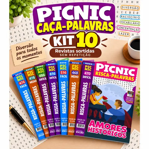 Kit 10 Revistas Caça-Palavras Sortidas Sem Repetição