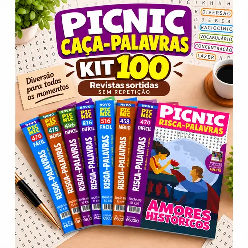 Kit 100 Revistas Caça-Palavras Sortidas Sem Repetição