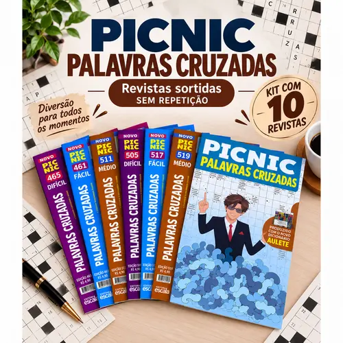 Kit 10 Revistas de Palavras Cruzadas Sortidas Sem Repetição