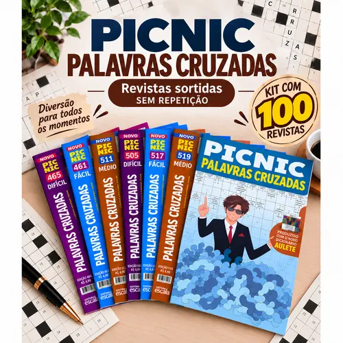 Kit 100 Revistas de Palavras Cruzadas Sortidas Sem Repetição